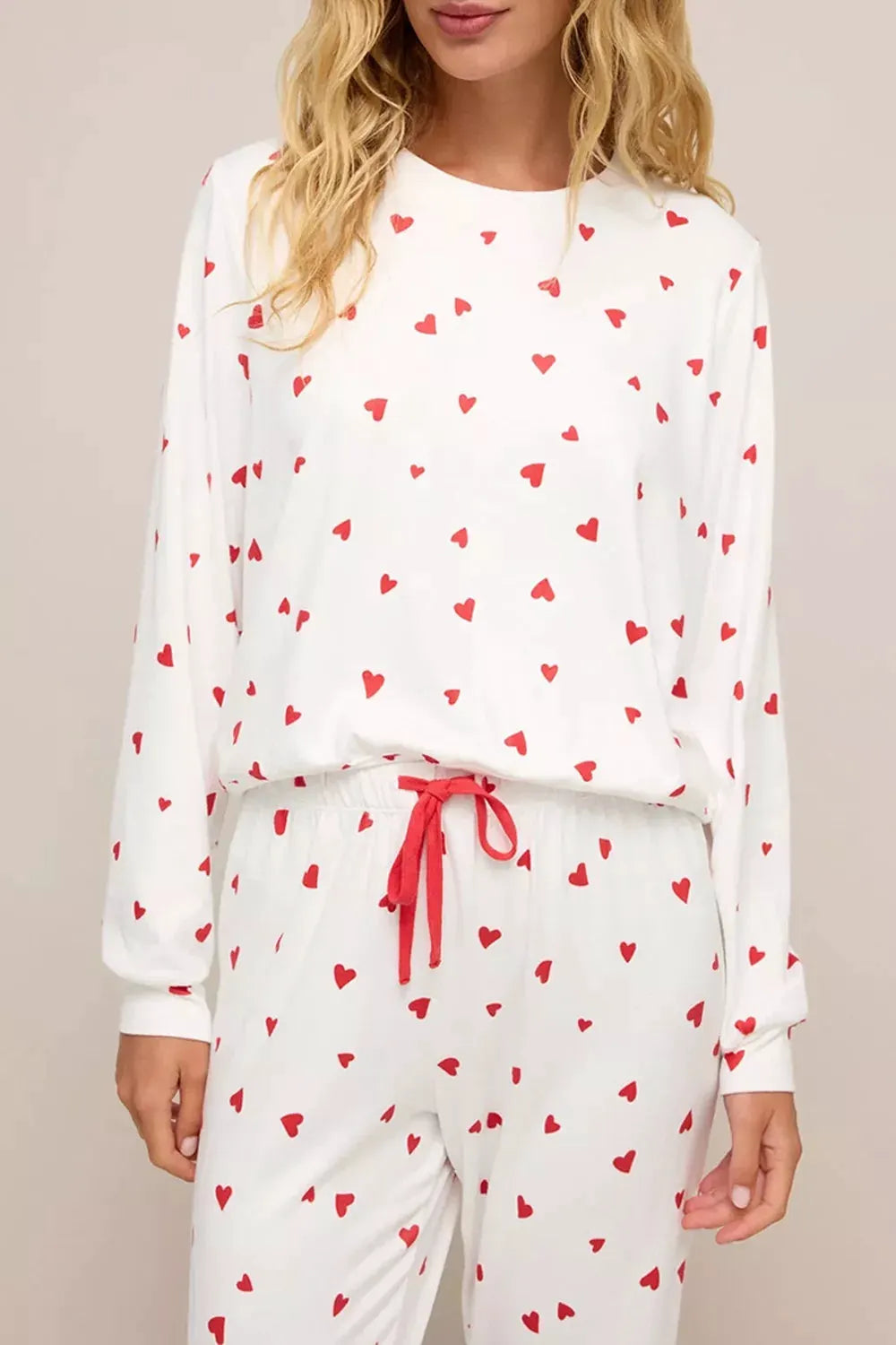 Hearts Printed Long Sleeve Top Drawstring Pants Lounge Set by Partner Label