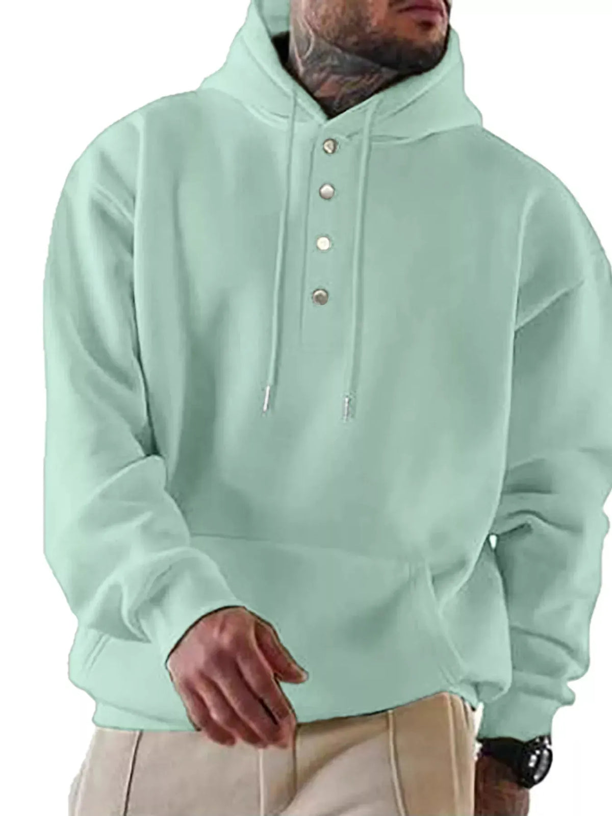 Men's Full Size Drawstring Kangaroo Pocket Hoodie Plus Size by Partner Label