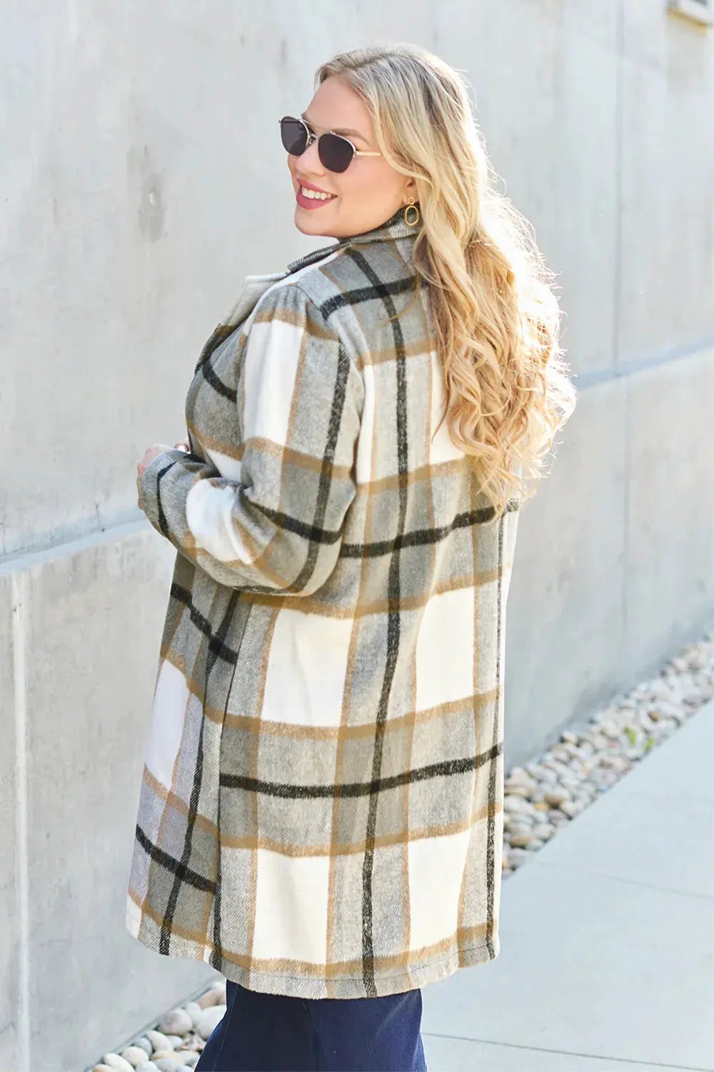 Double Take Full Size Plaid Button Up Lapel Collar Coat by Double Take