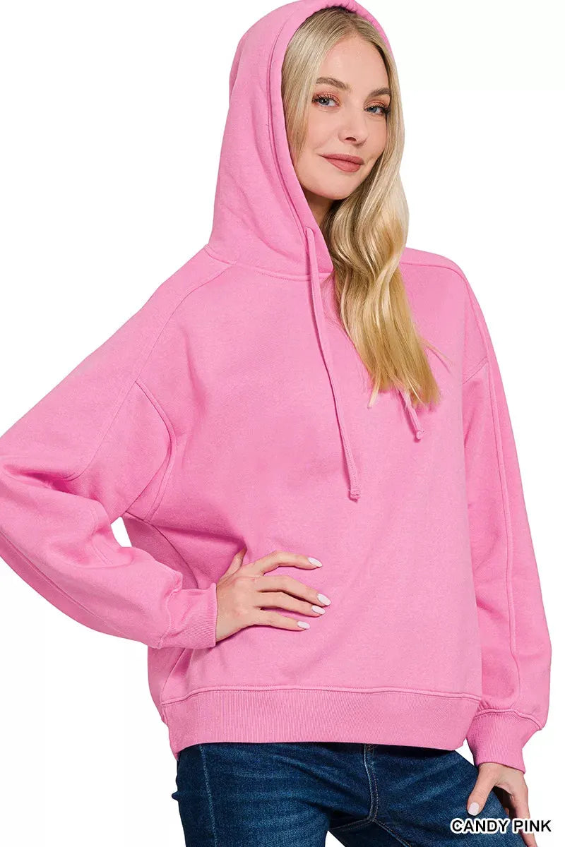 Zenana Drawstring Relaxed Fit Fleece Hoodie by Zenana