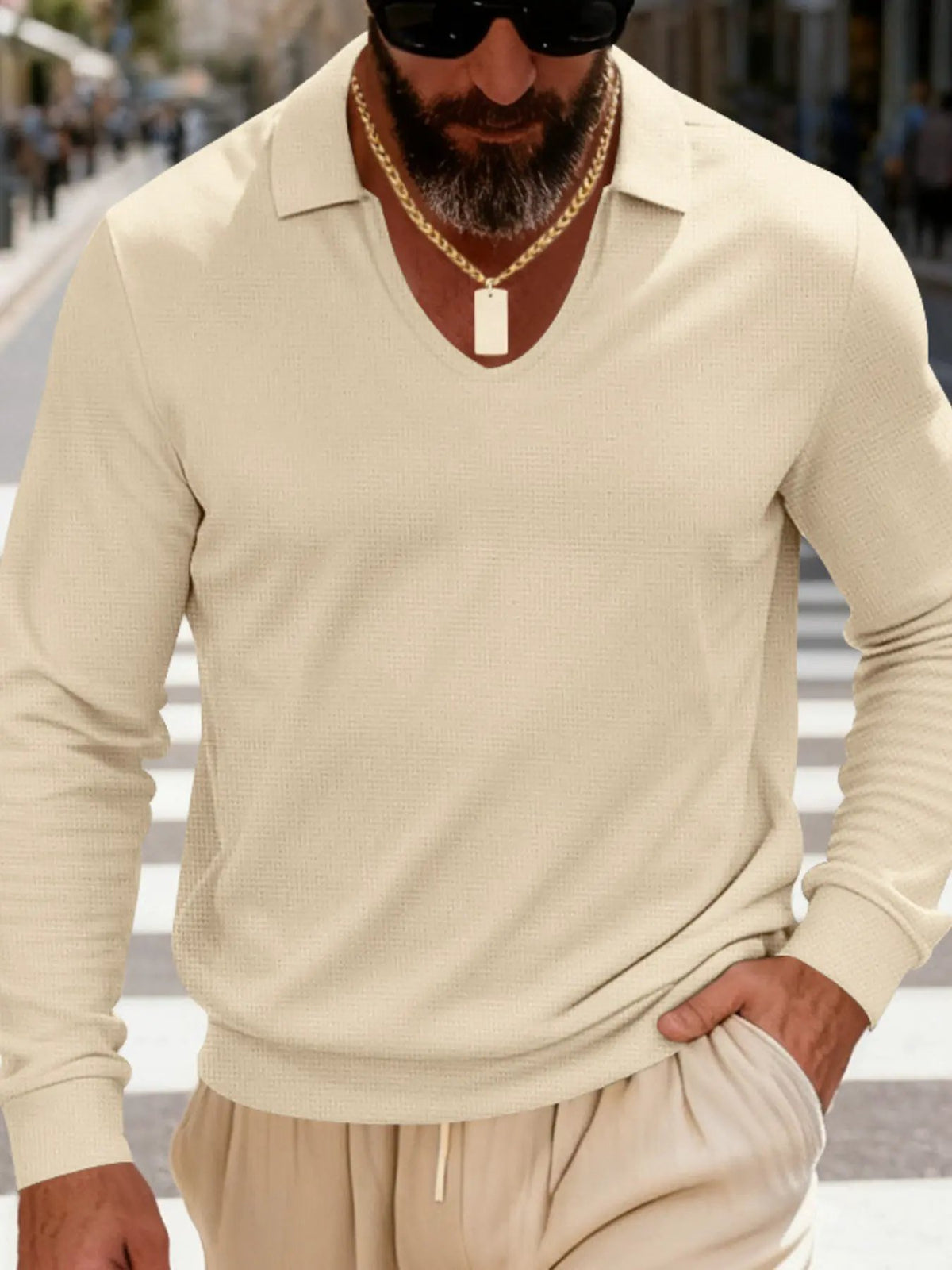 Men's Full Size Slim Fit Long Sleeve Polo Plus Size by Trendsi