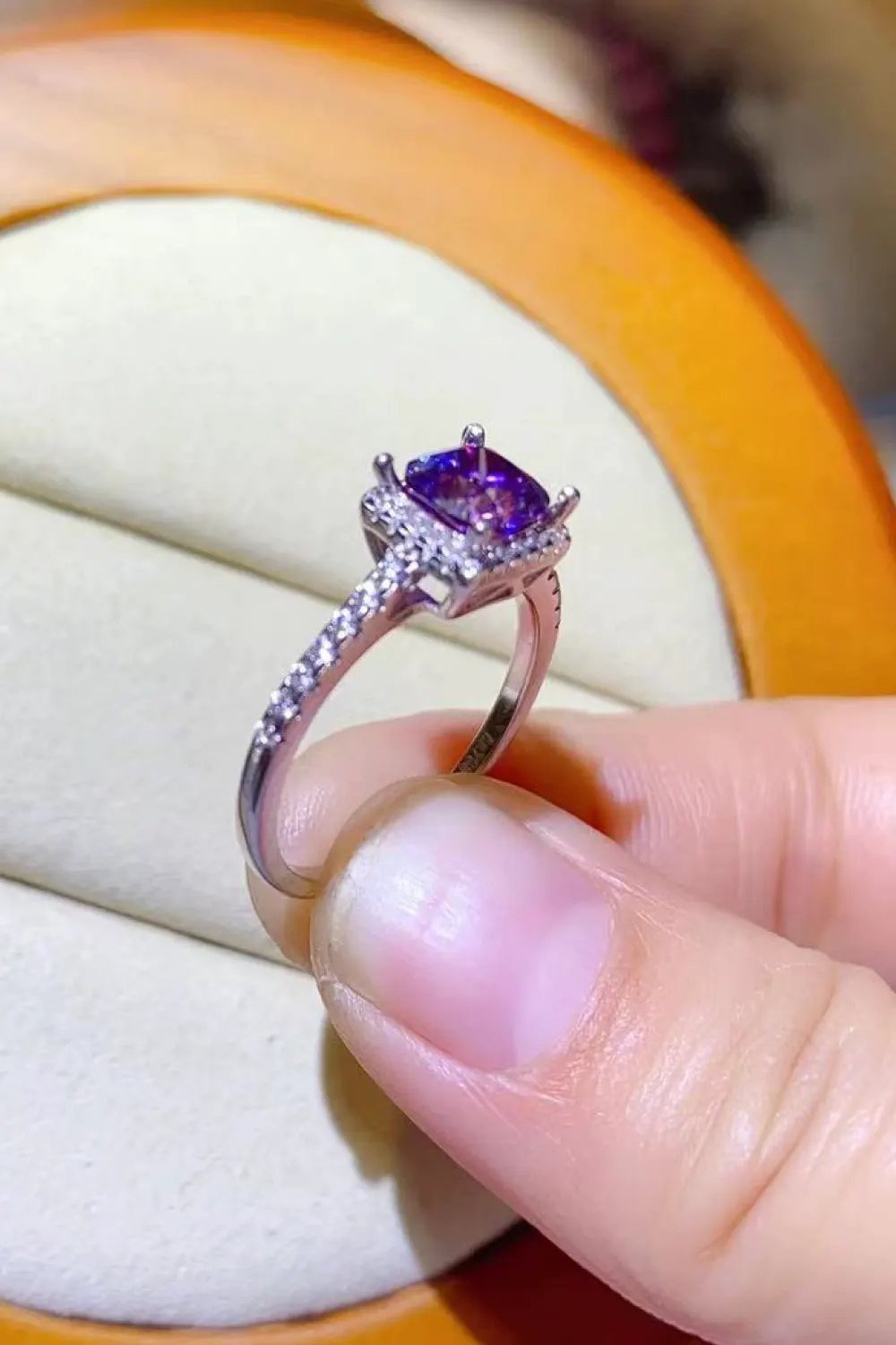 1 Carat Moissanite Platinum-Plated Square Ring by Partner Label
