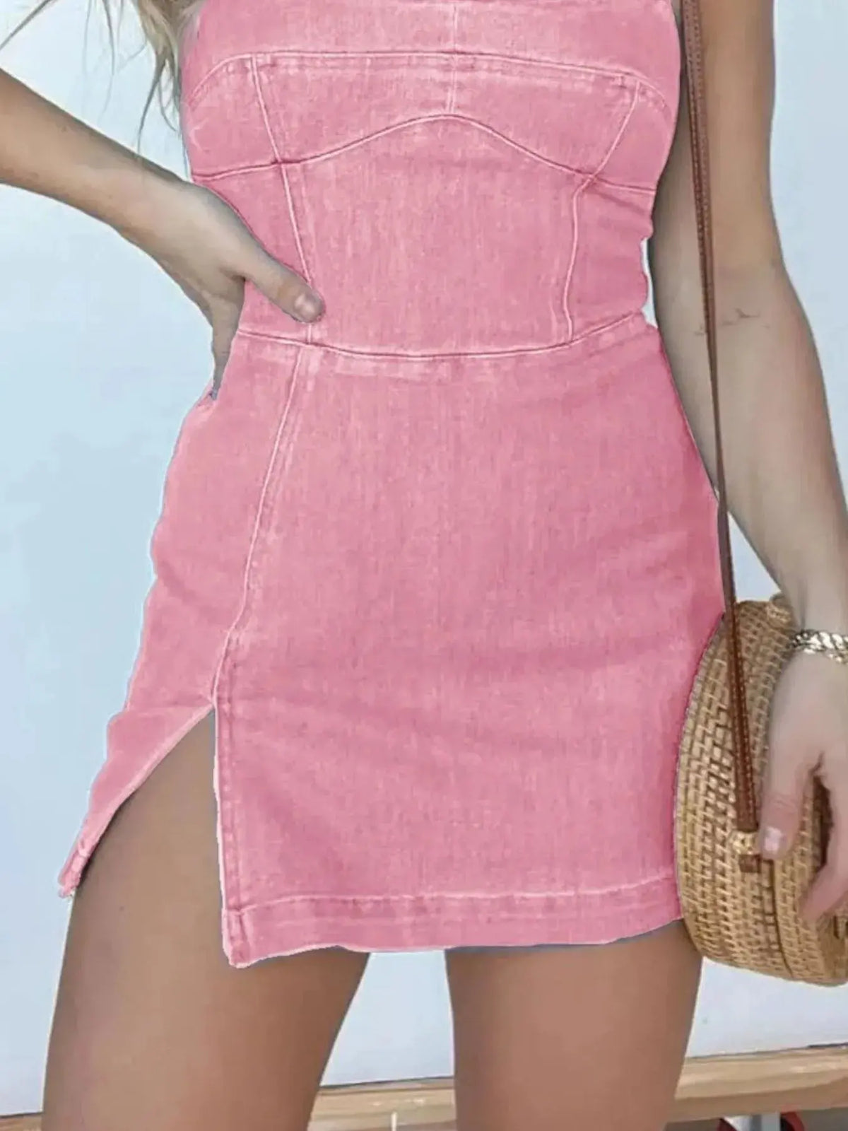 Full Size Slit Square Neck Denim Dress Plus Size by Partner Label