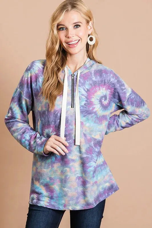 BiBi Brushed Circular Tie Dye Print Terry Hoodie by BiBi