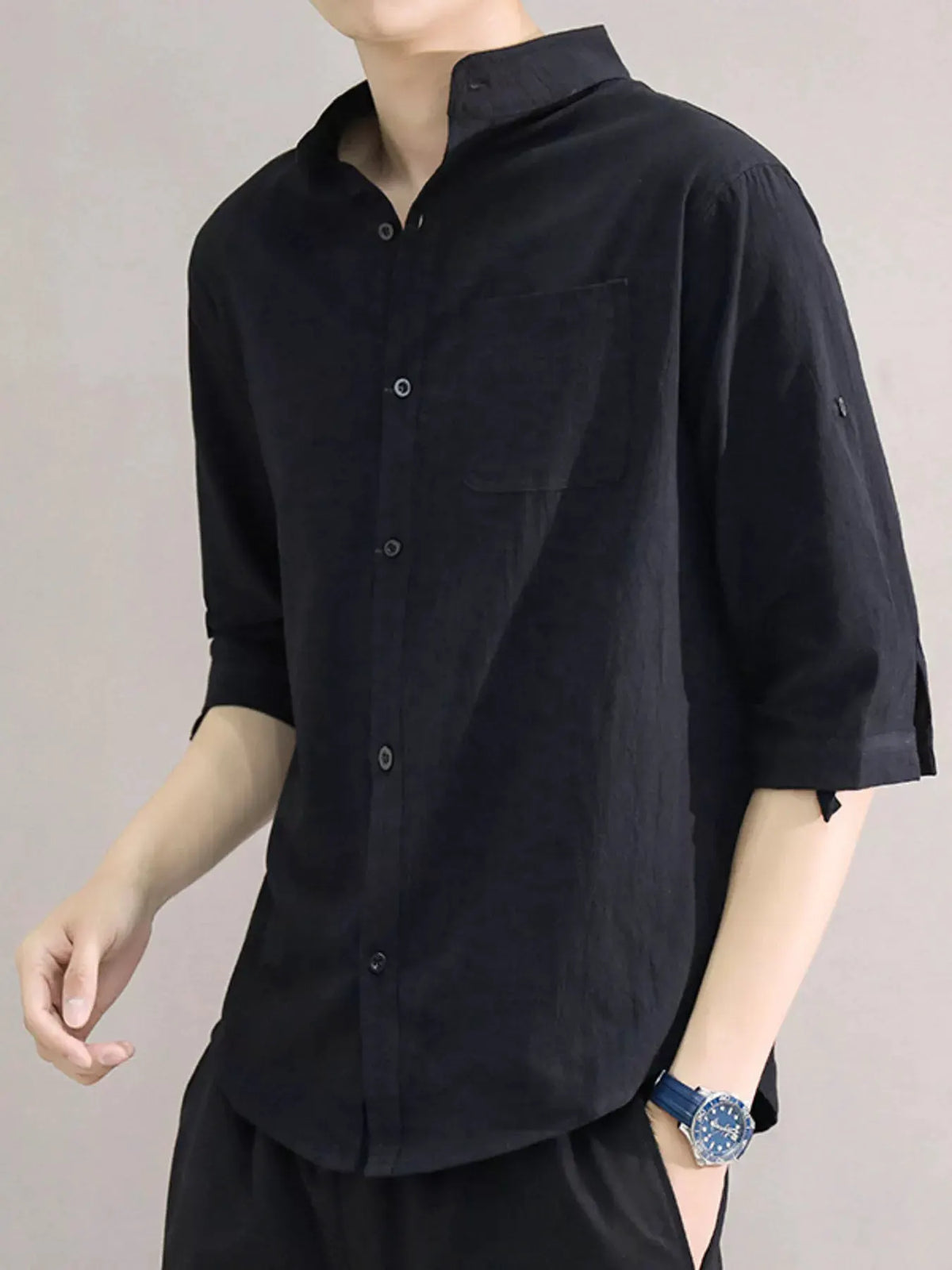 Men's Plus Size Button Up Roll-Up Sleeve Shirt by Trendsi