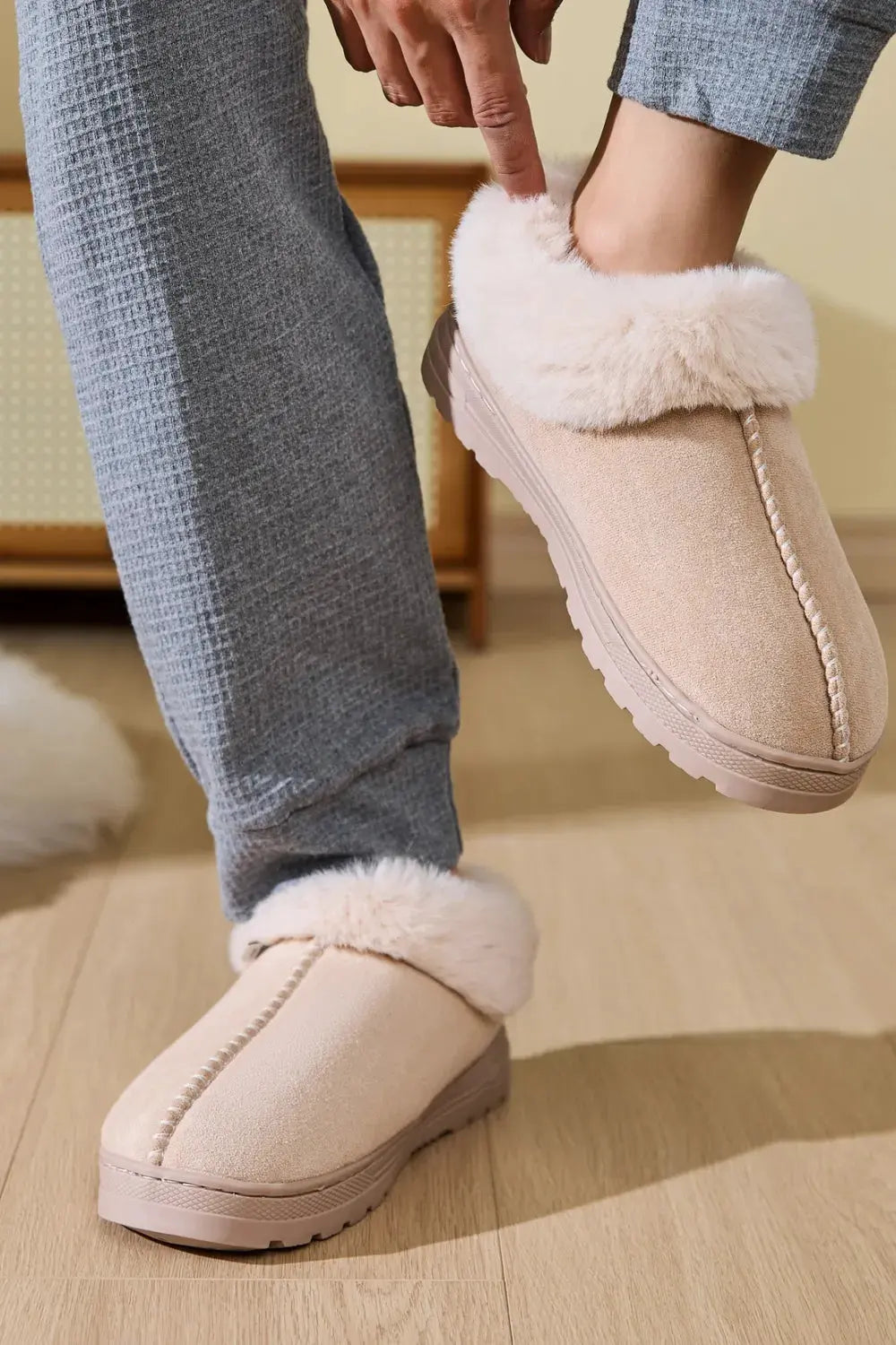 Faux Fur Round Toe Platform Slippers by Partner Label