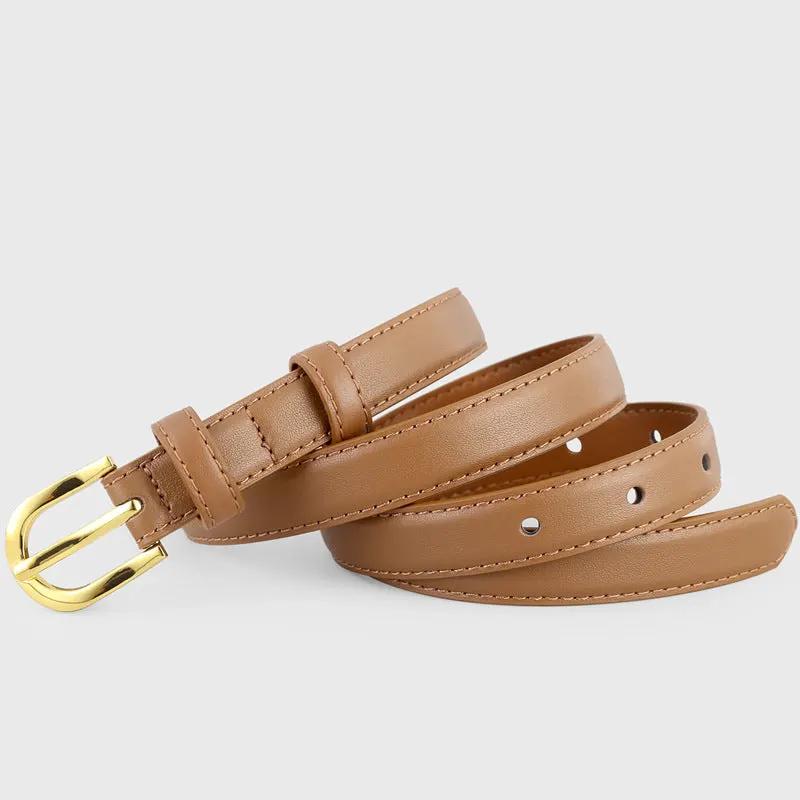 Leather Belt with Golden Buckle by Trendsi