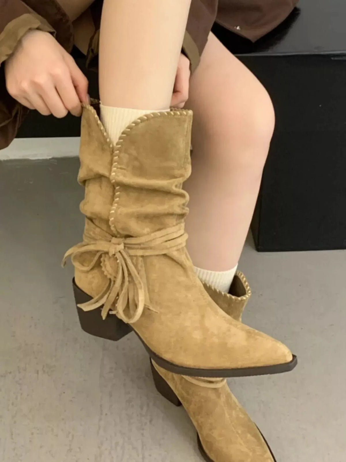 Point Toe Block Heels Boots by Partner Label
