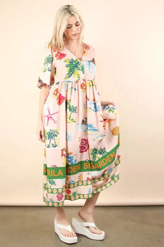 VERY J Button Down Printed Midi Dress by Very J