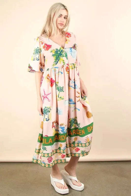 VERY J Button Down Printed Midi Dress by Very J