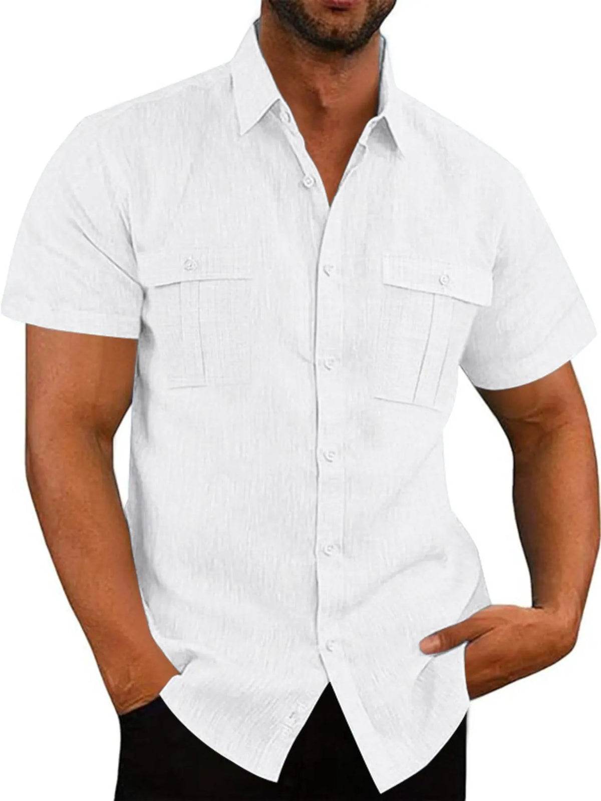 Men's Full Size Short Sleeve Shirt with Pockets Plus Size by Trendsi