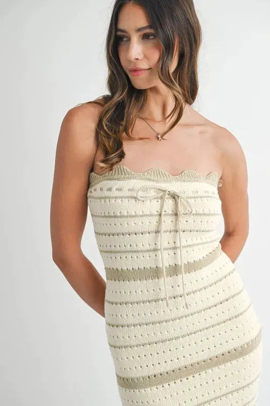 MABLE Contrast Striped Crochet Knit Midi Dress by MABLE