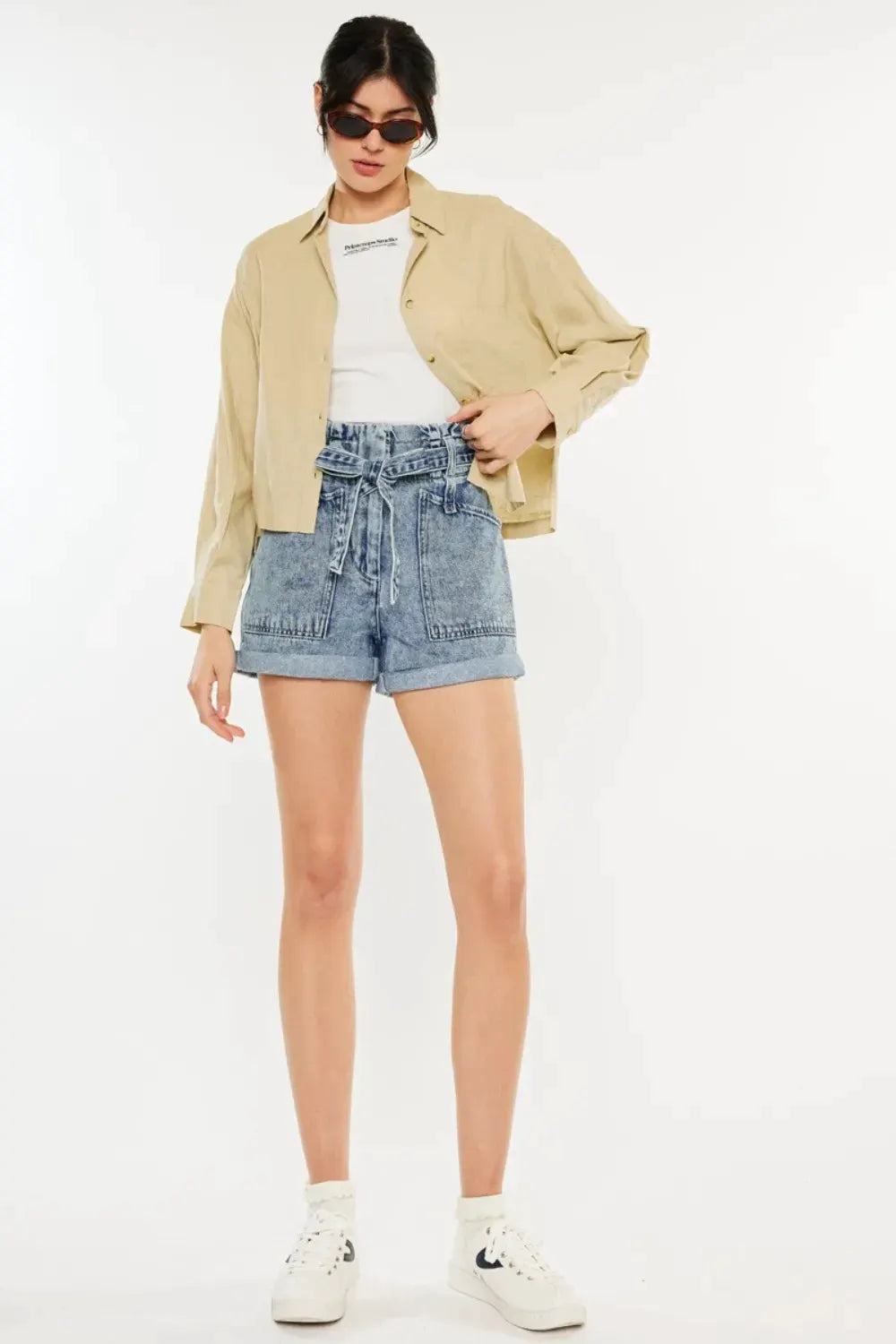 Kancan Ultra High Rise Paperbag Denim Shorts by Kancan