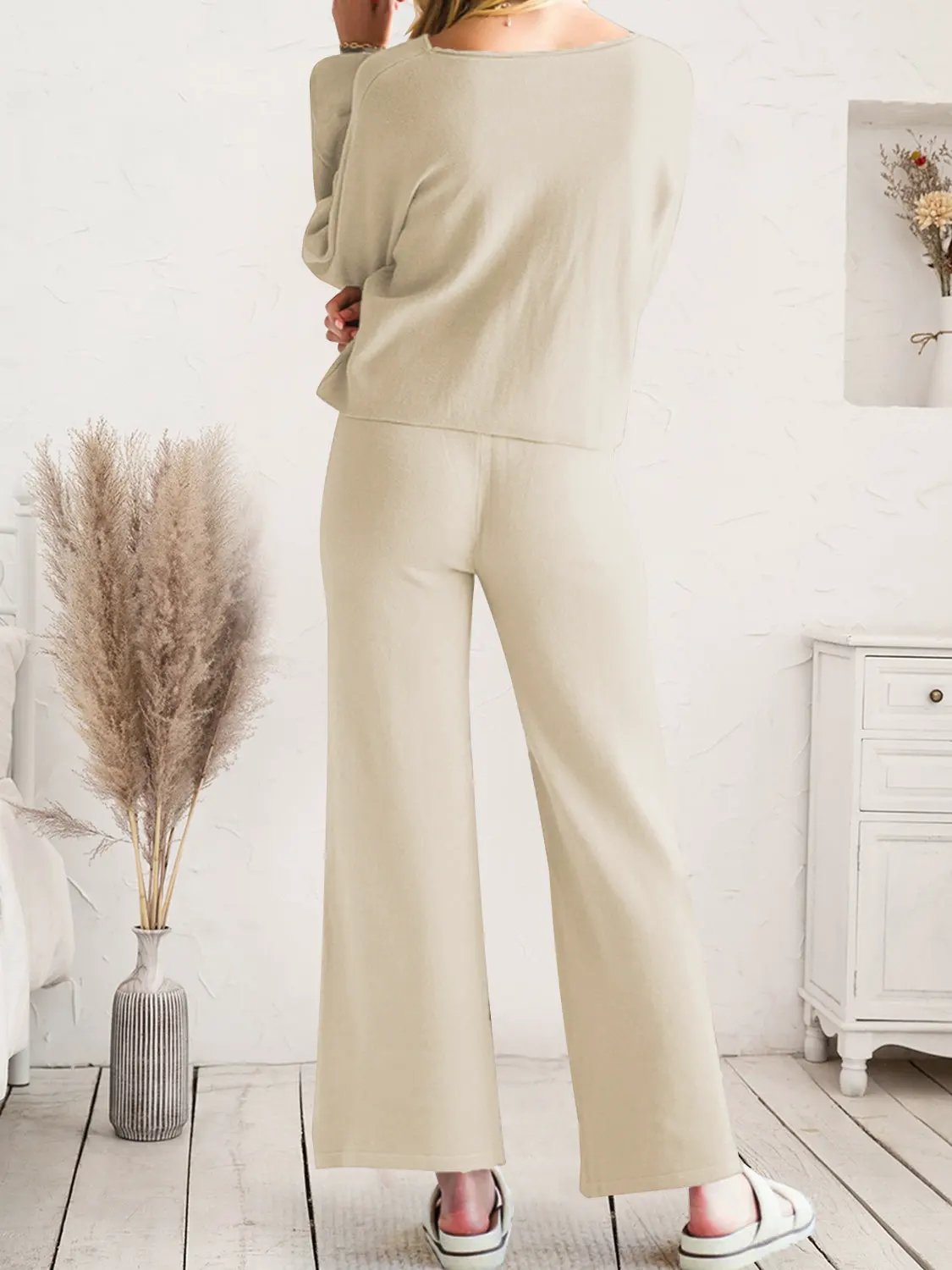 Long Sleeve Lounge Top and Drawstring Pants Set by Partner Label