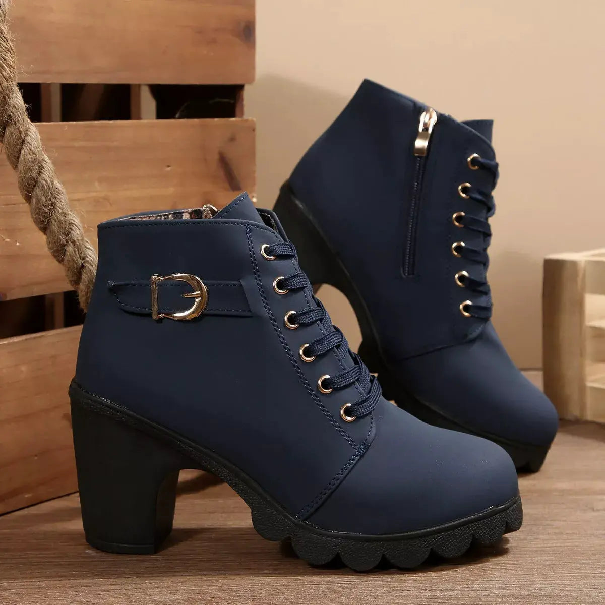 Lace Up Block Heels Boots by Partner Label