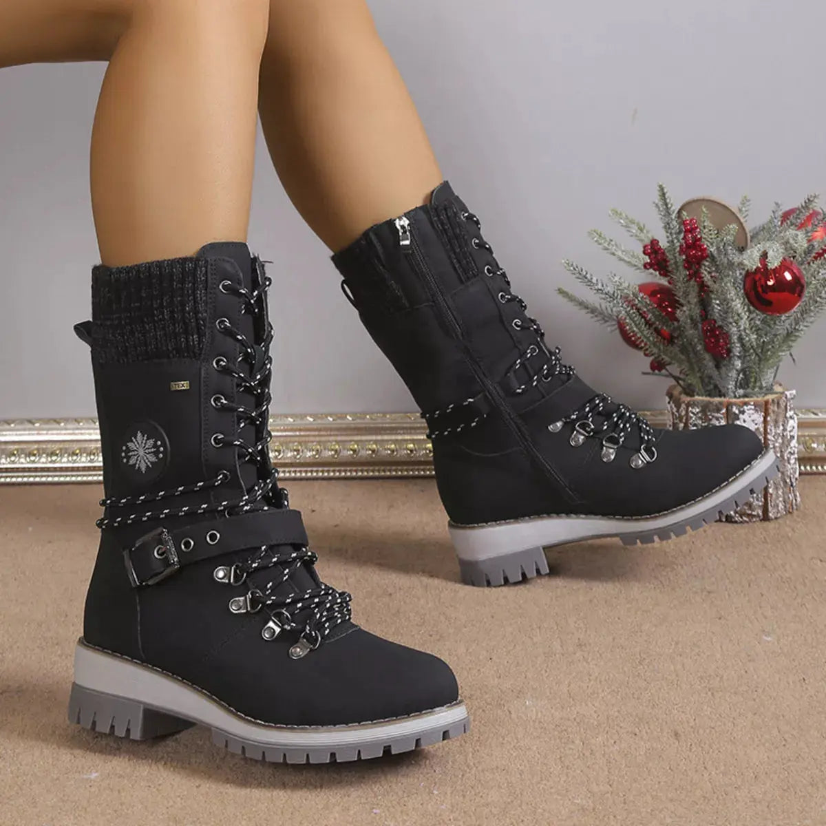 Lace Up Block Heel Boots by Partner Label