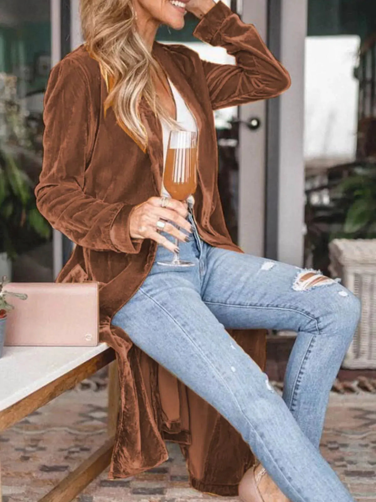 Open Front Long Sleeve Longline Cardigan by Partner Label