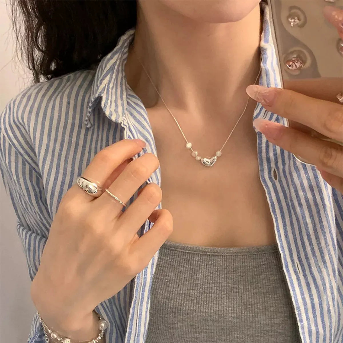 Heart & Pearl Accent Necklace by Partner Labels