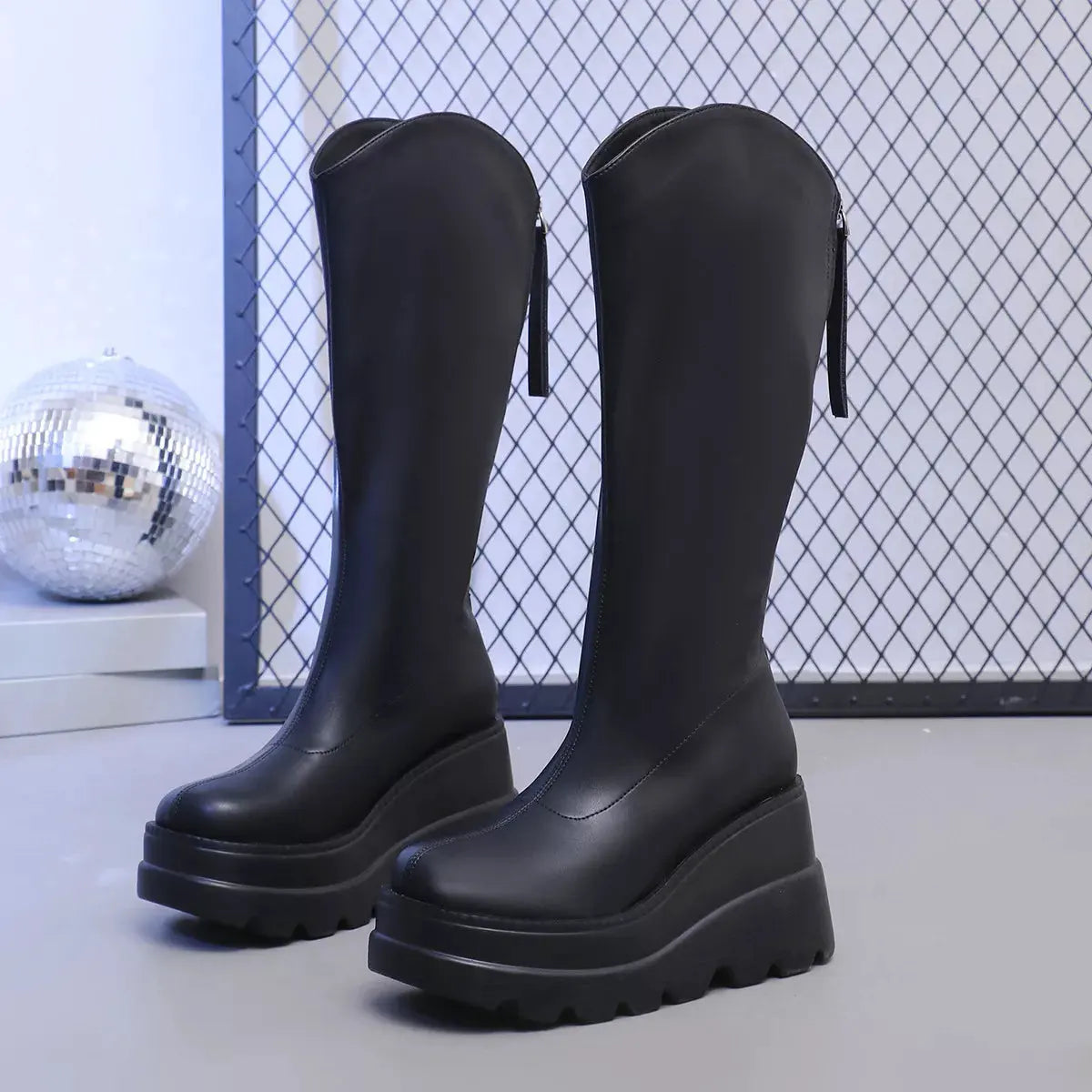 Round Toe Platform Wedge Boots by Partner Label