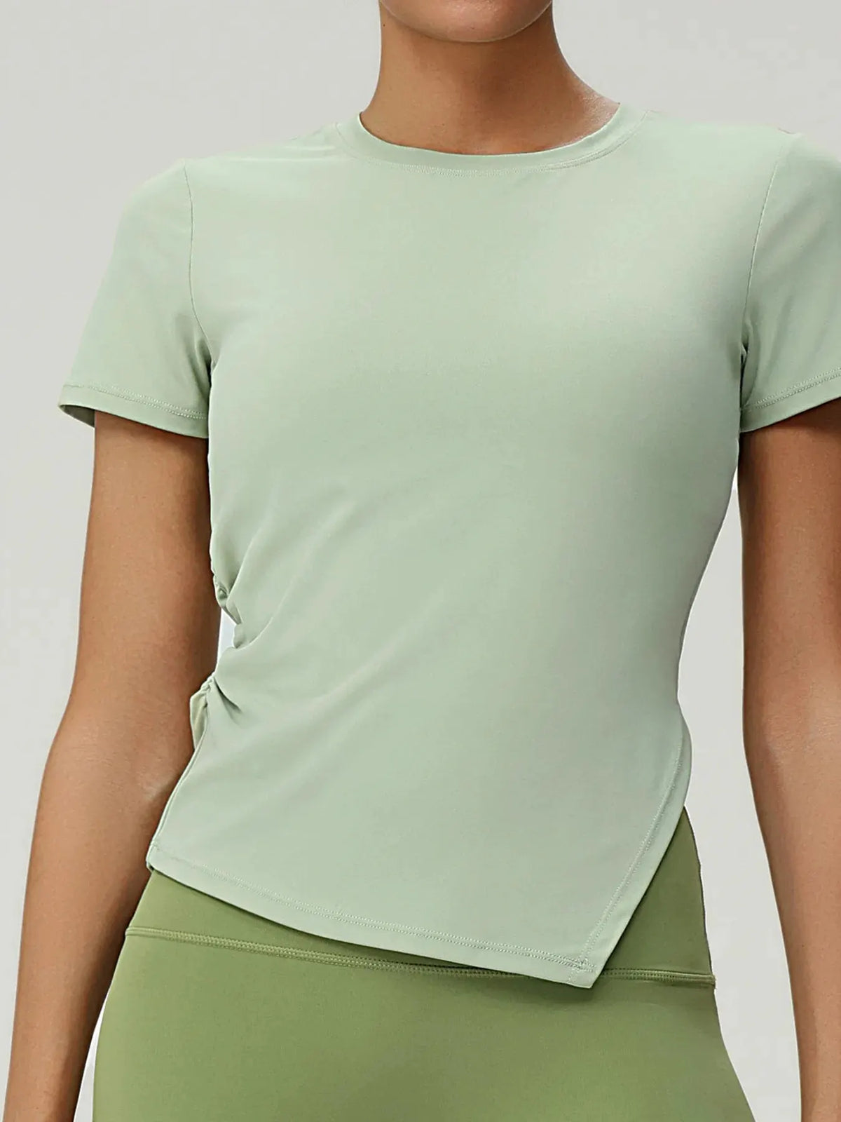 Full Size Slit Round Neck Short Sleeve Active T-Shirt Plus Size by Partner Label
