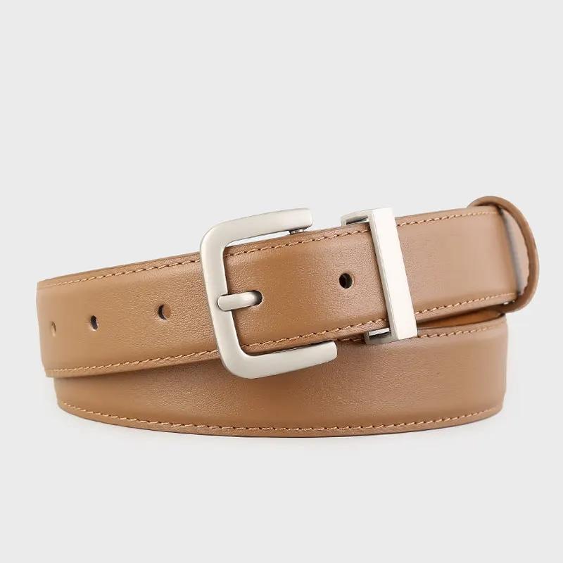 Classic Leather Belt with Silver Buckle by Trendsi