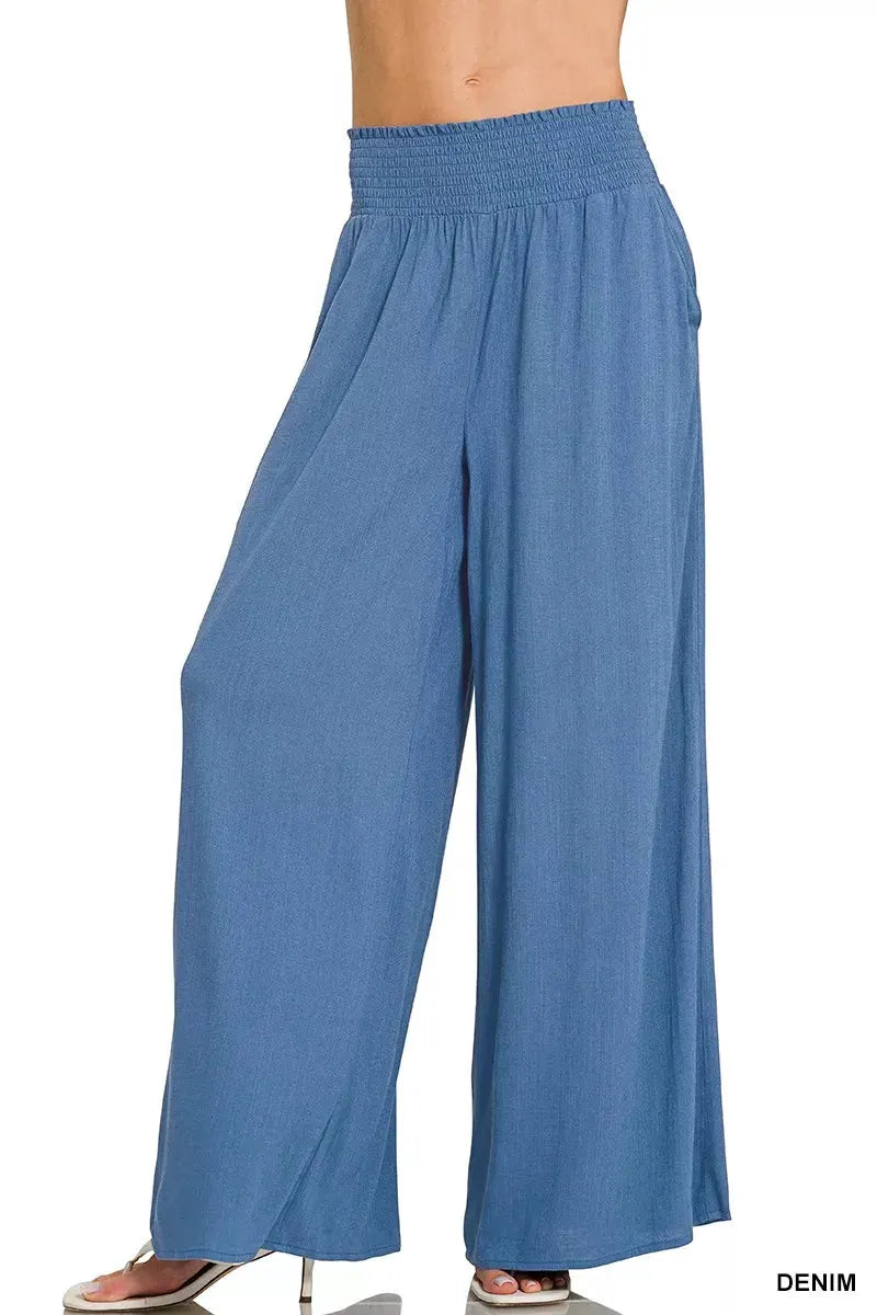 Zenana Smocked Waistband Wide Leg Lounge Pants by Zenana