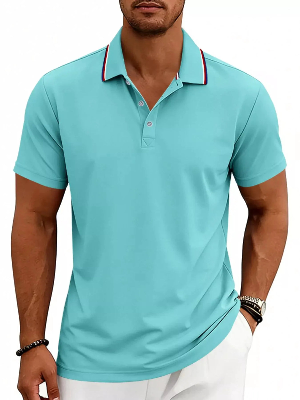 Men's Full Size Casual Button Detail Polo Plus Size by Trendsi