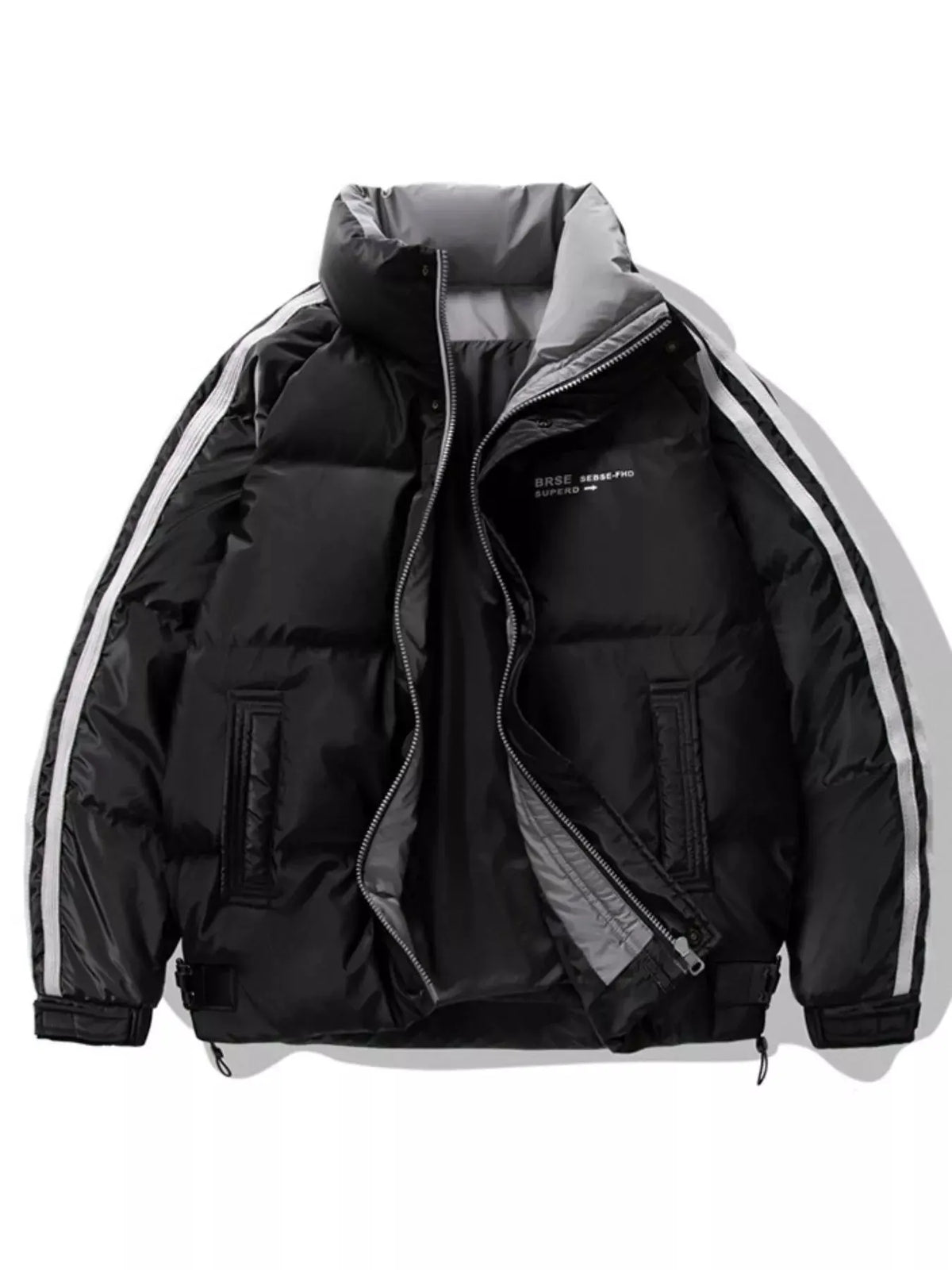 Men's Plus Size Striped Padded Puffer Jacket by Partner Label