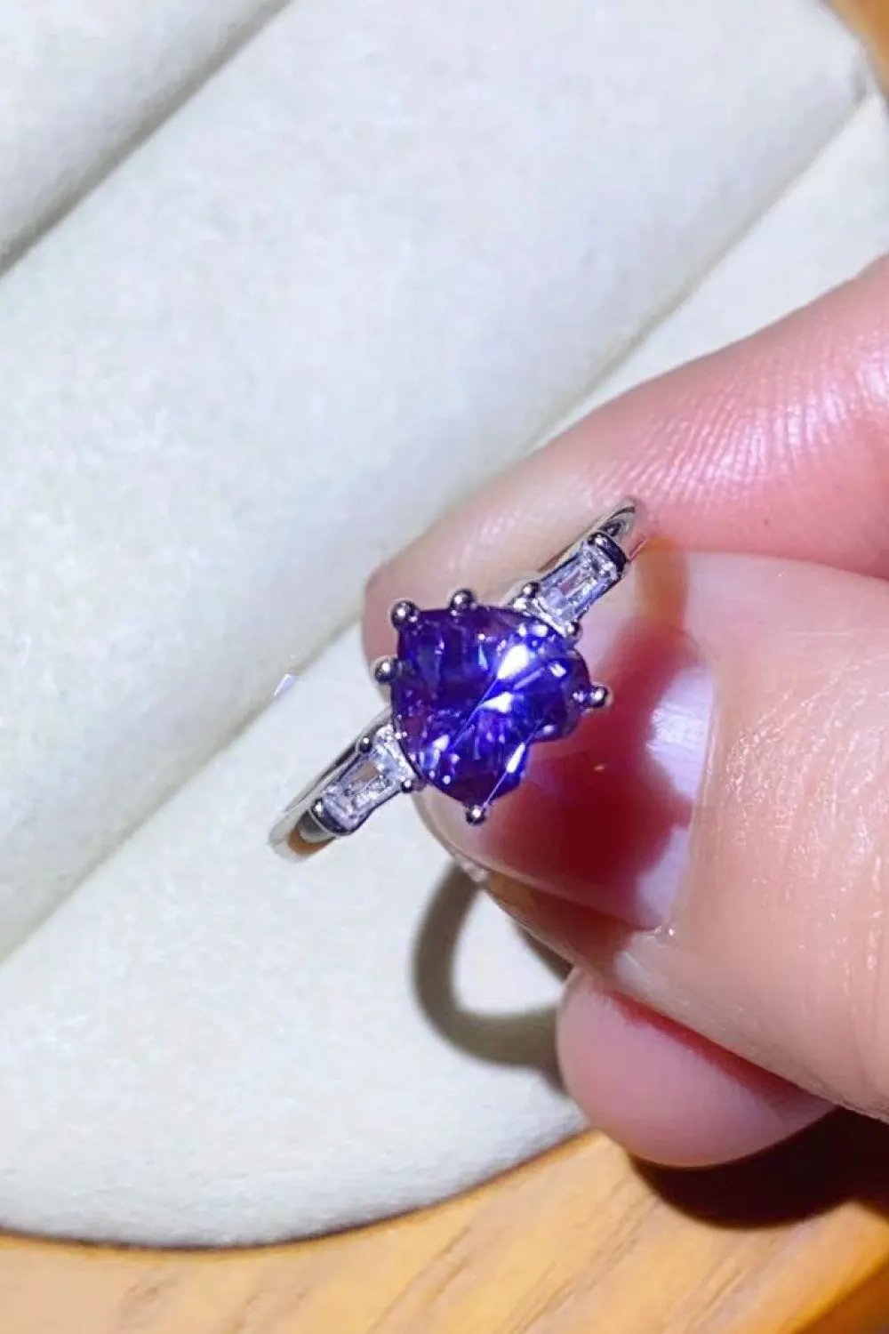 1 Carat Moissanite Heart-Shaped Platinum-Plated Ring in Purple by Partner Label