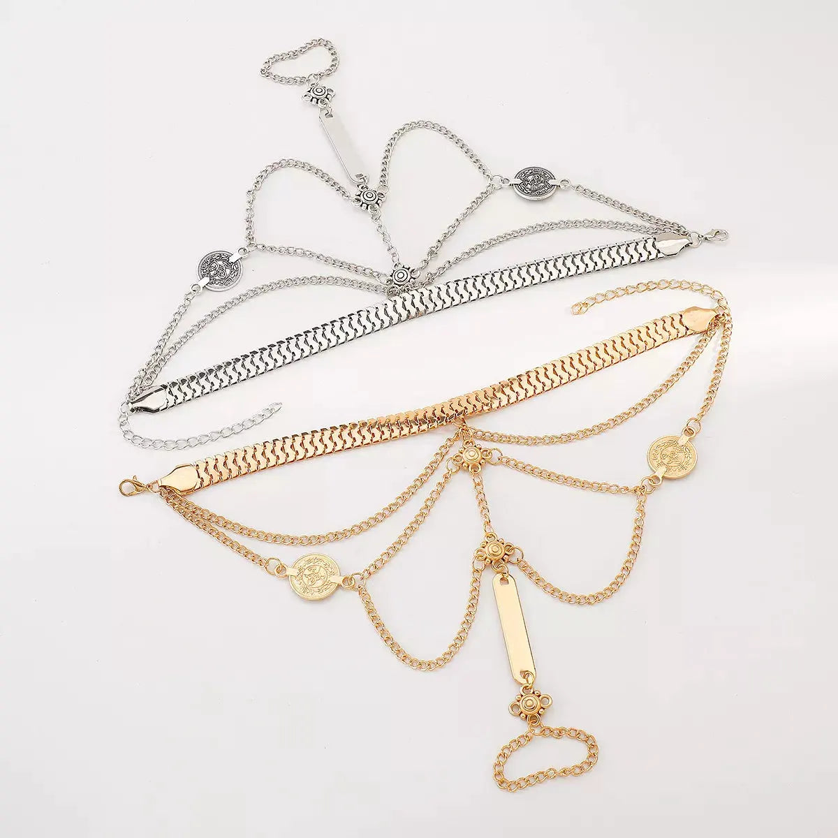 Multi Layered Chain Bracelet with Finger Ring by Partner Label