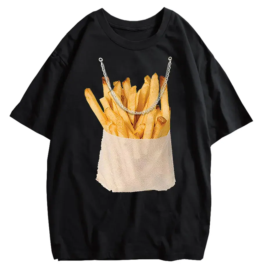 Retro Harajuku Y2K Streetwear Funny Double-Sided French Fries T-Shirt by Vimost Shop