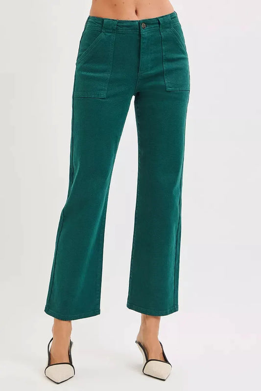 RISEN High Rise Ankle Flare Patch Pocket Jeans by RISEN