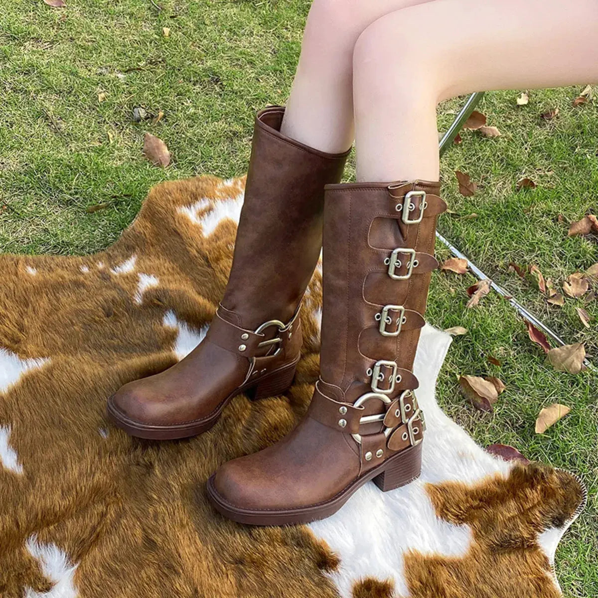 Round Toe Block Heels Boots by Partner Label