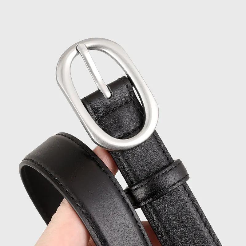 Oval Buckle Leather Belt by Trendsi