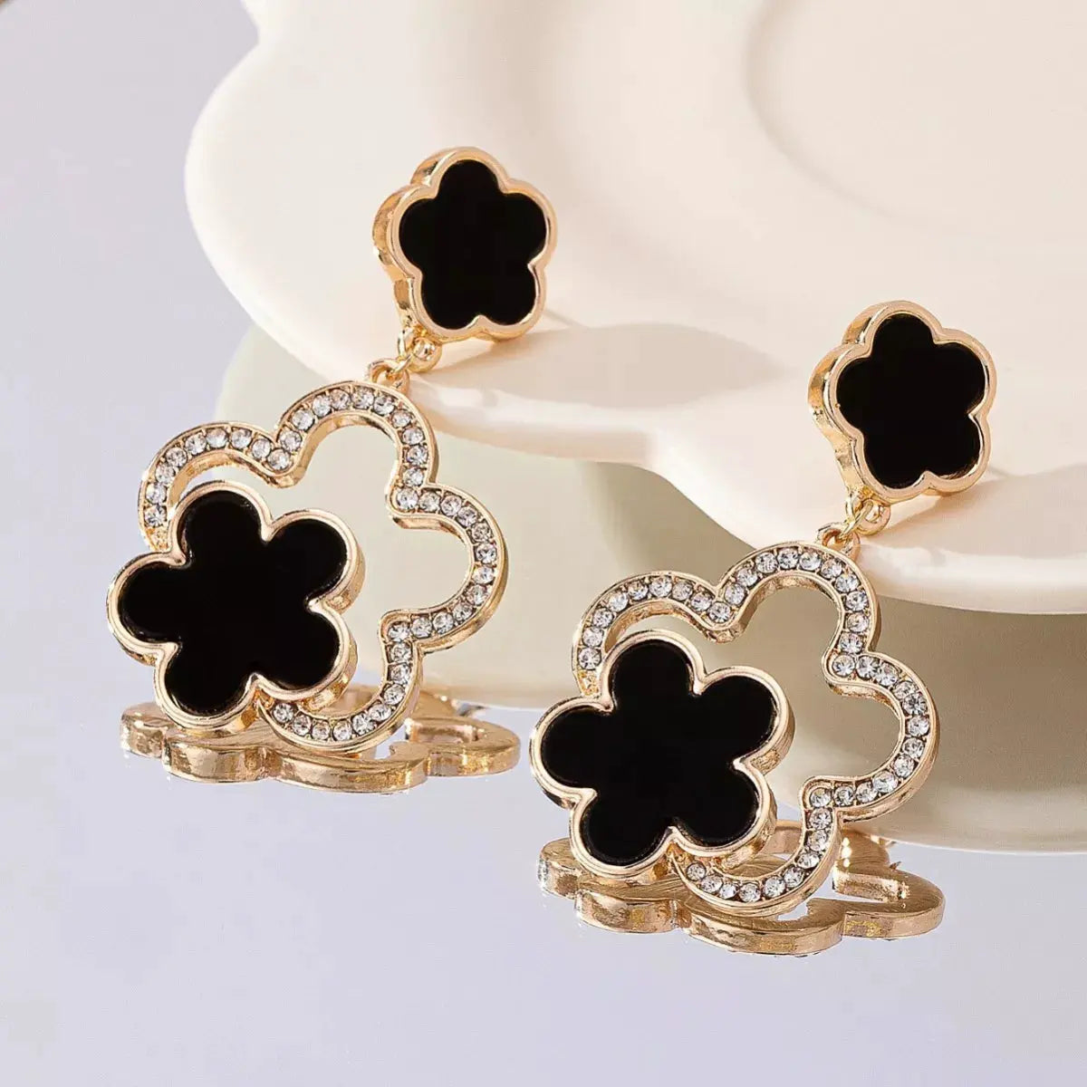 Lucky Clover Dangle Earrings with Rhinestone Accents by Partner Label