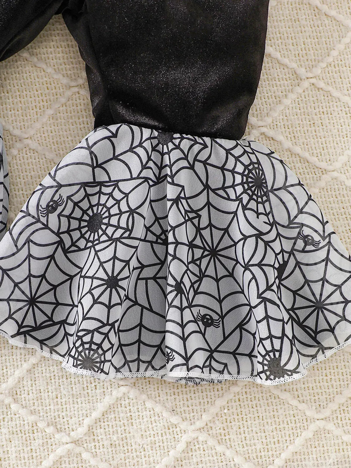 Children's Halloween Pumpkin Long Sleeve Top and Spiderweb Bell Bottom Set by Trendsi