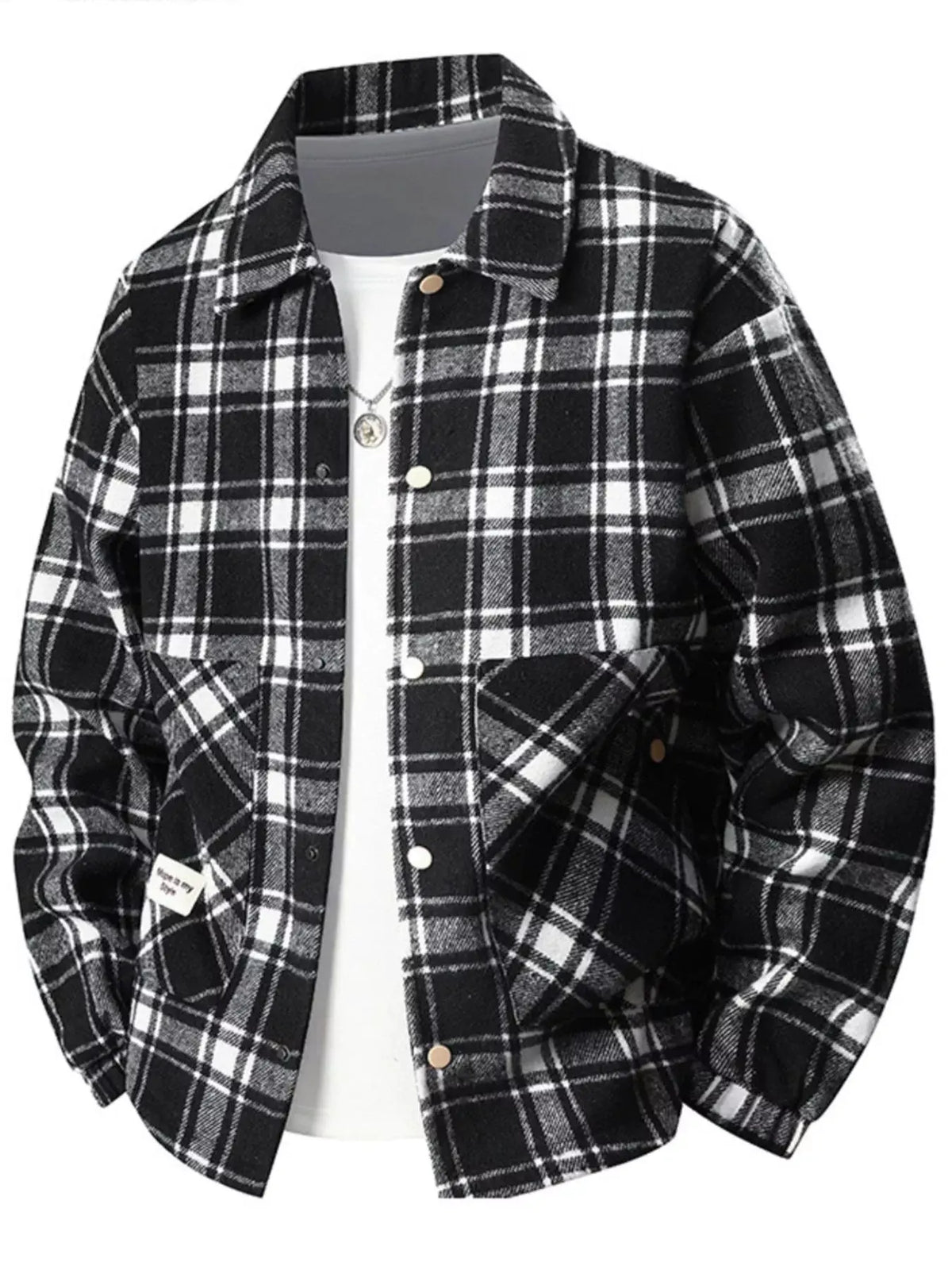 Men's Plus Size Plaid Button-Up Casual Shacket by Partner Label