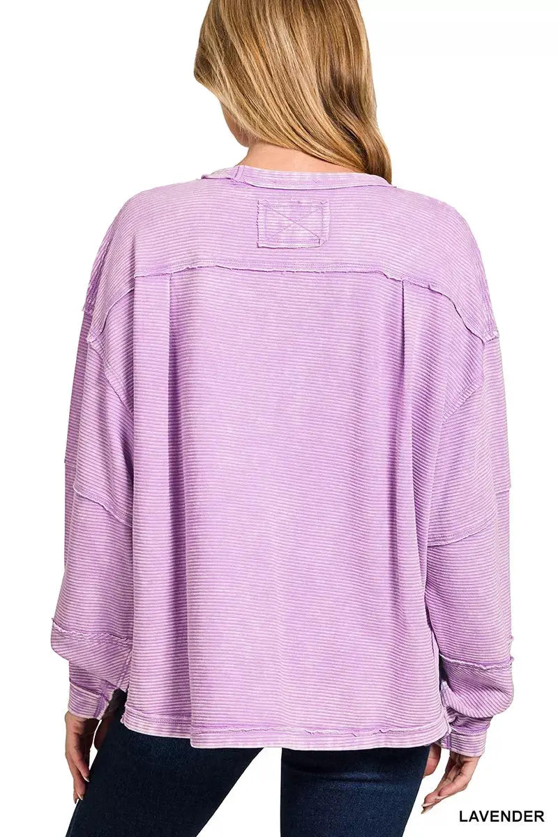 Zenana Acid Washed Exposed-Seam Sweatshirt by Zenana