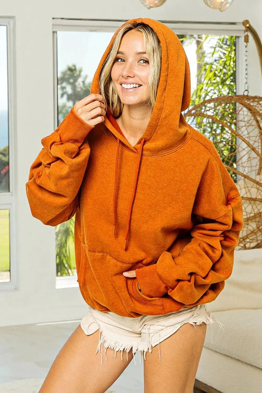 BiBi Ruched Long Sleeve Washed Fleece Hoodie by BiBi