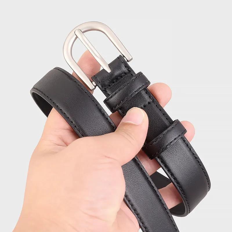 Leather Belt with Silver Buckle by Trendsi