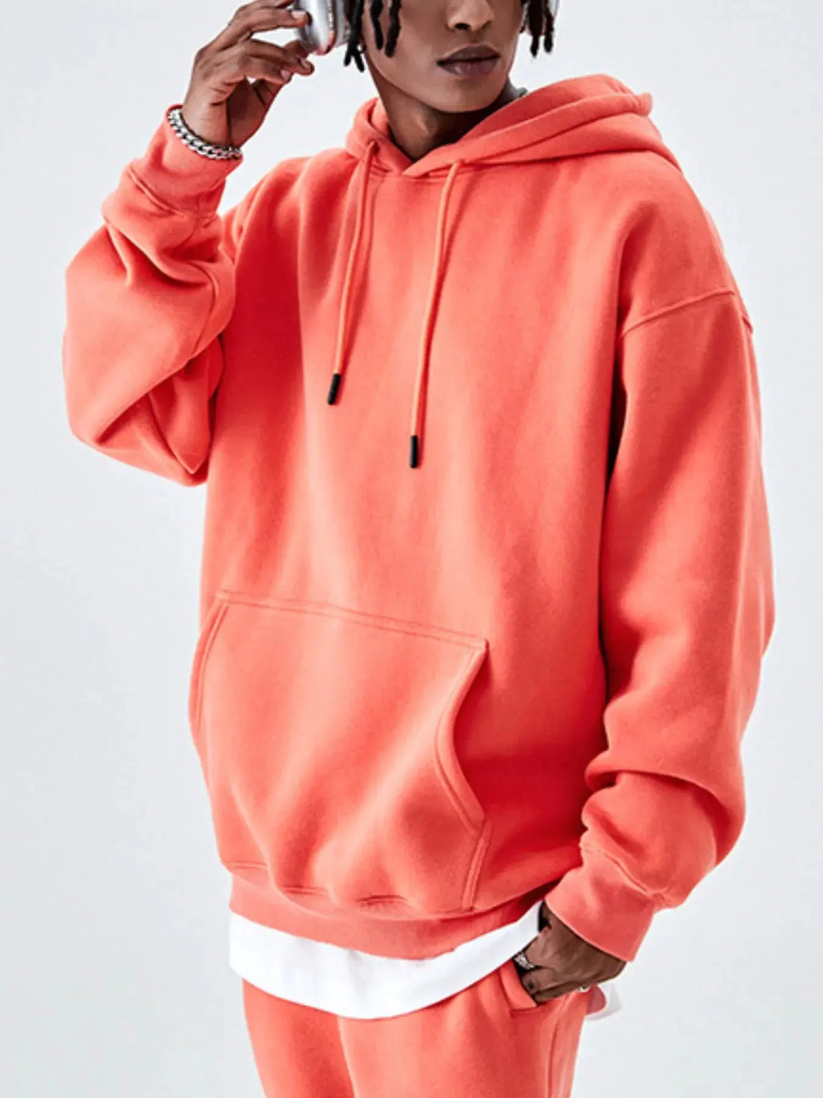 Men's Drawstring Drop Shoulder Hoodie by Trendsi