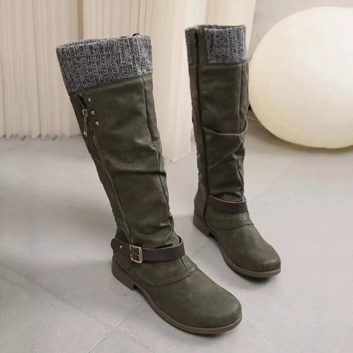 Knee High Slouch Boots with Knit Cuff by Partner Label
