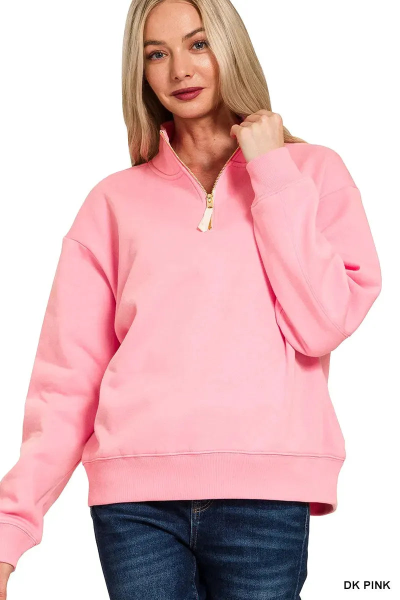 Zenana Fleece Half Zip Sweatshirt by Zenana