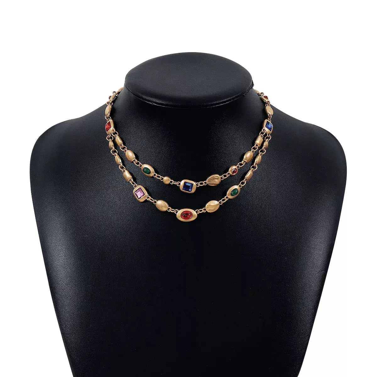 Vintage Multi-Gemstone Double Layered Necklace by Partner Labels