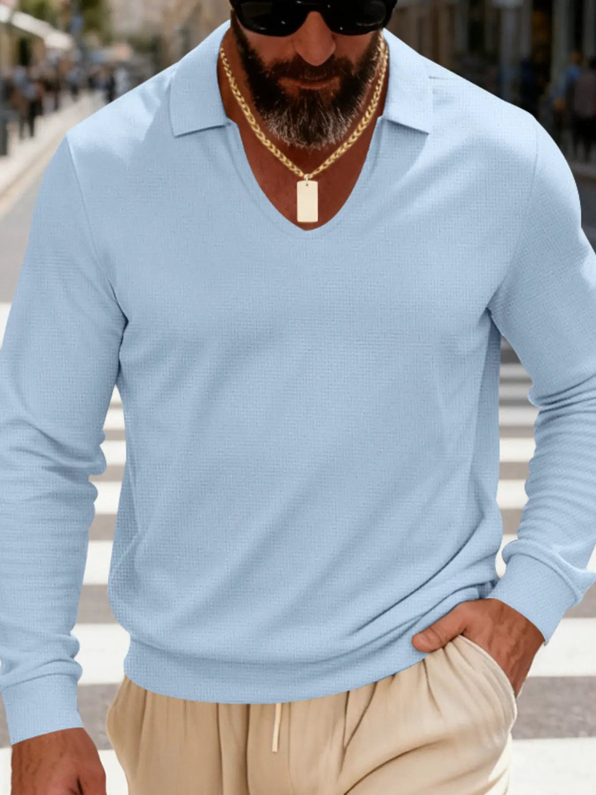 Men's Full Size Slim Fit Long Sleeve Polo Plus Size by Trendsi