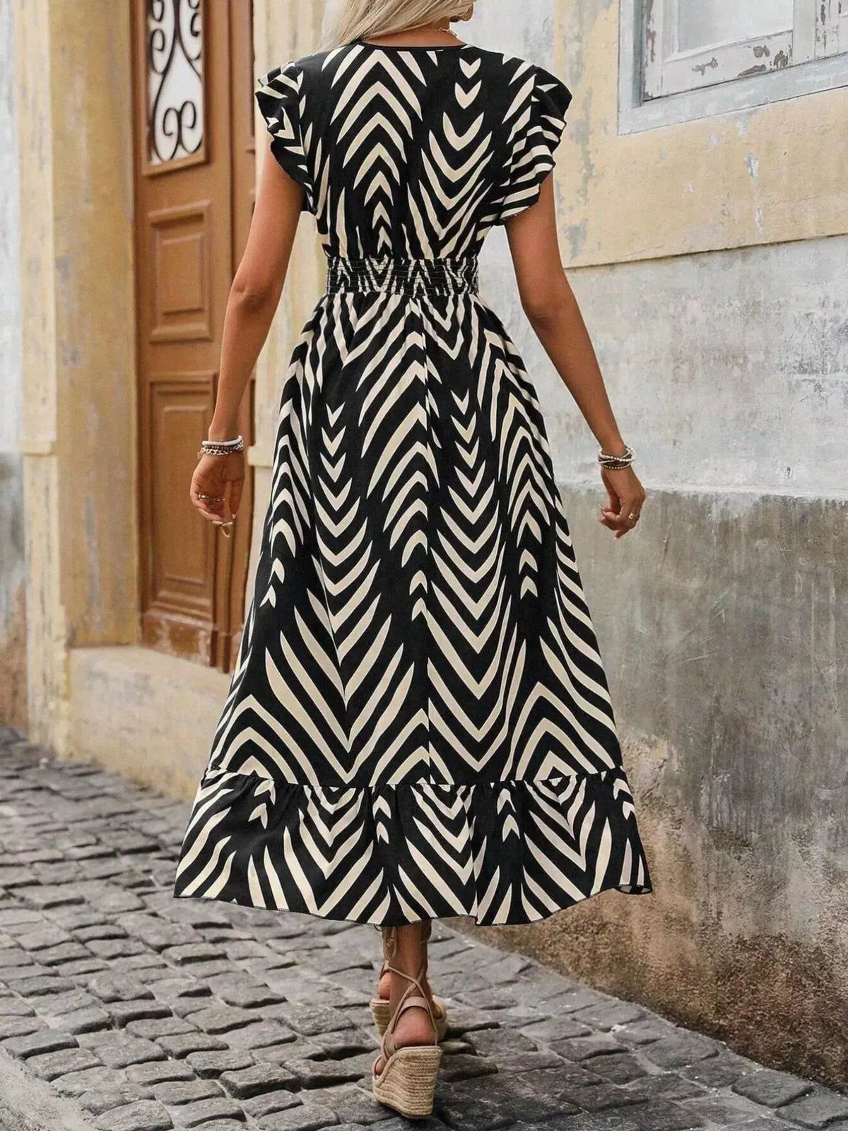 Ruffled Cap Sleeve Midi Dress by Partner Label