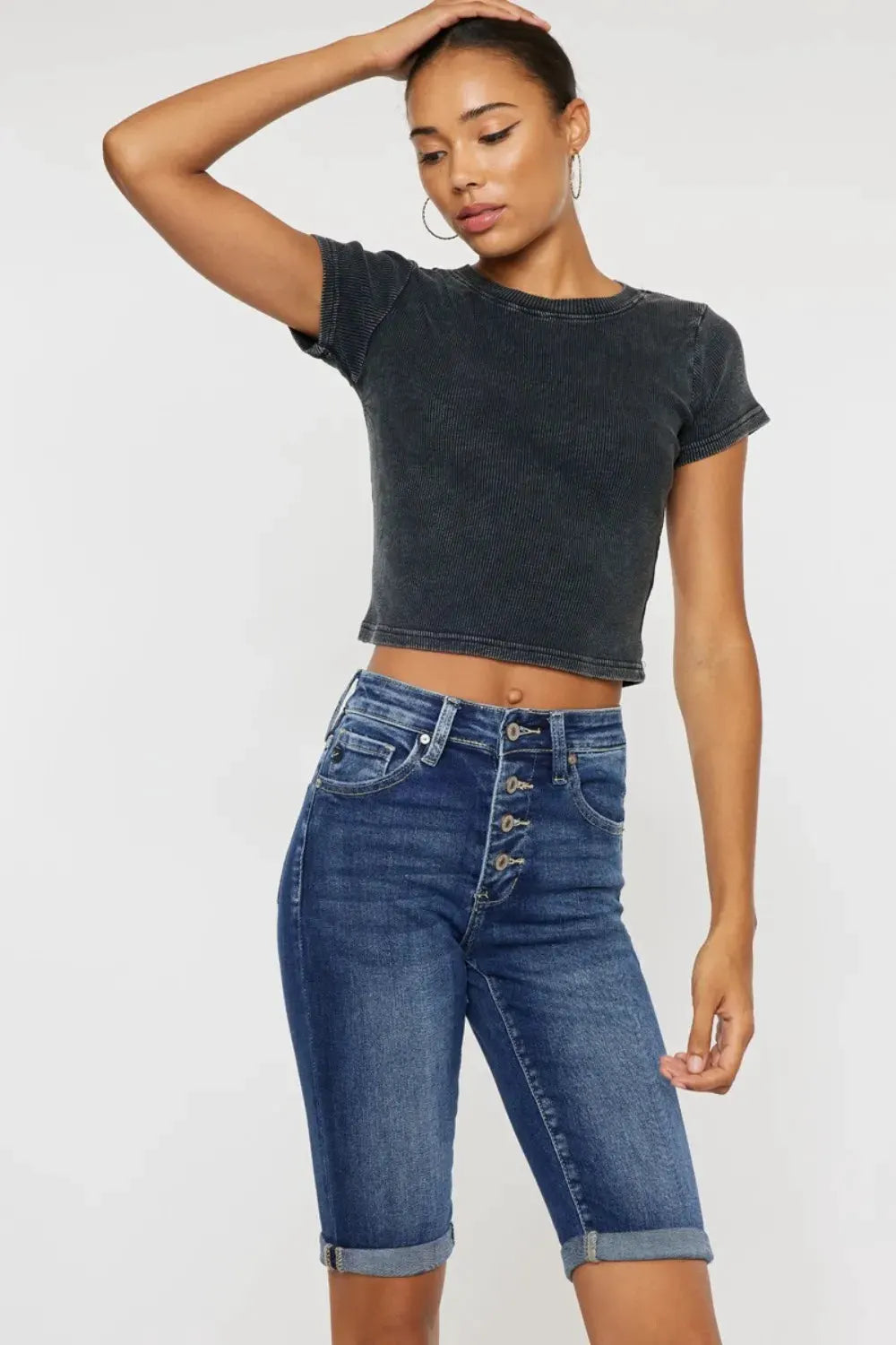 Kancan Full Size Cat's Whiskers Button Fly Denim Shorts by Kancan