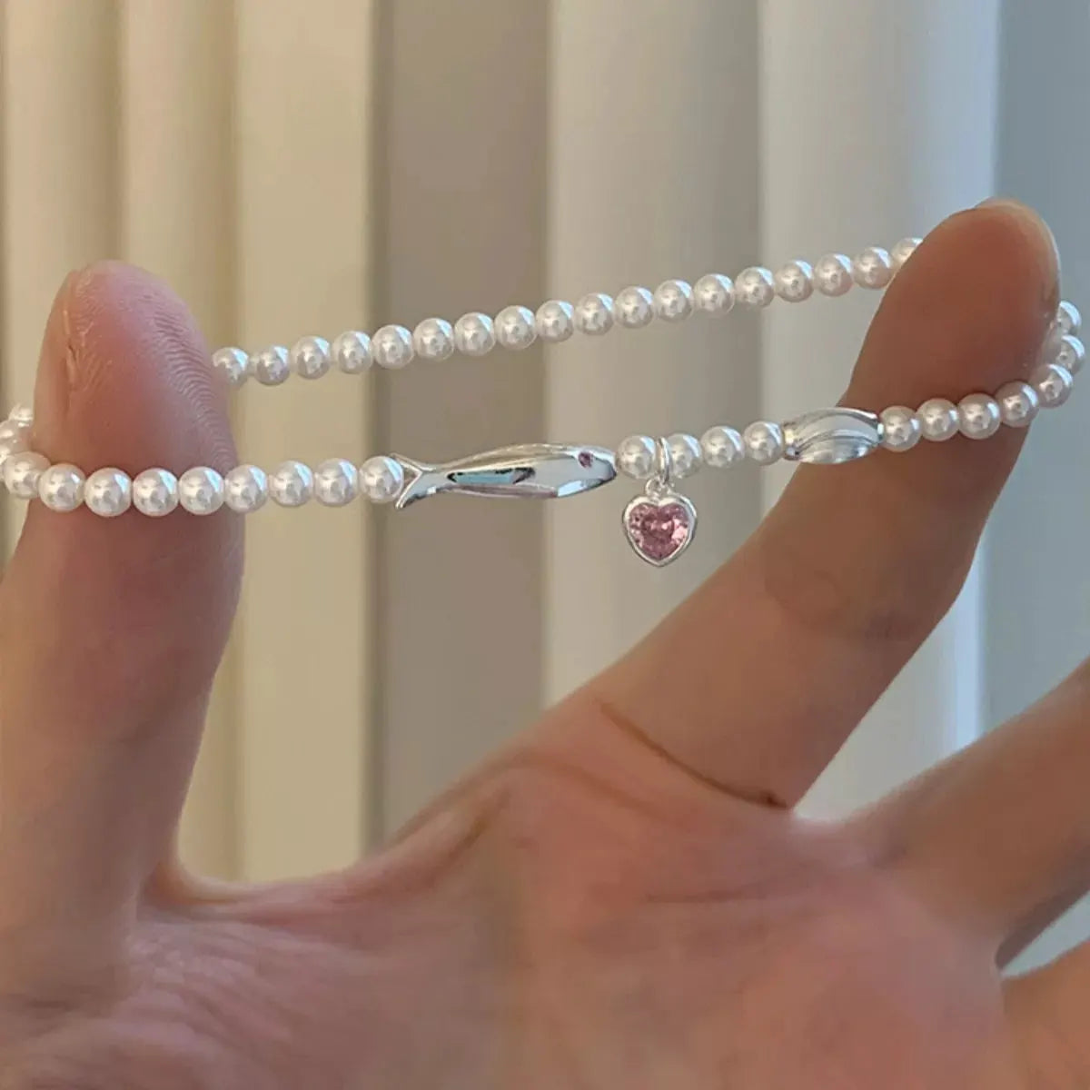 Pearl Fish Bracelet with Heart Charm by Partner Label