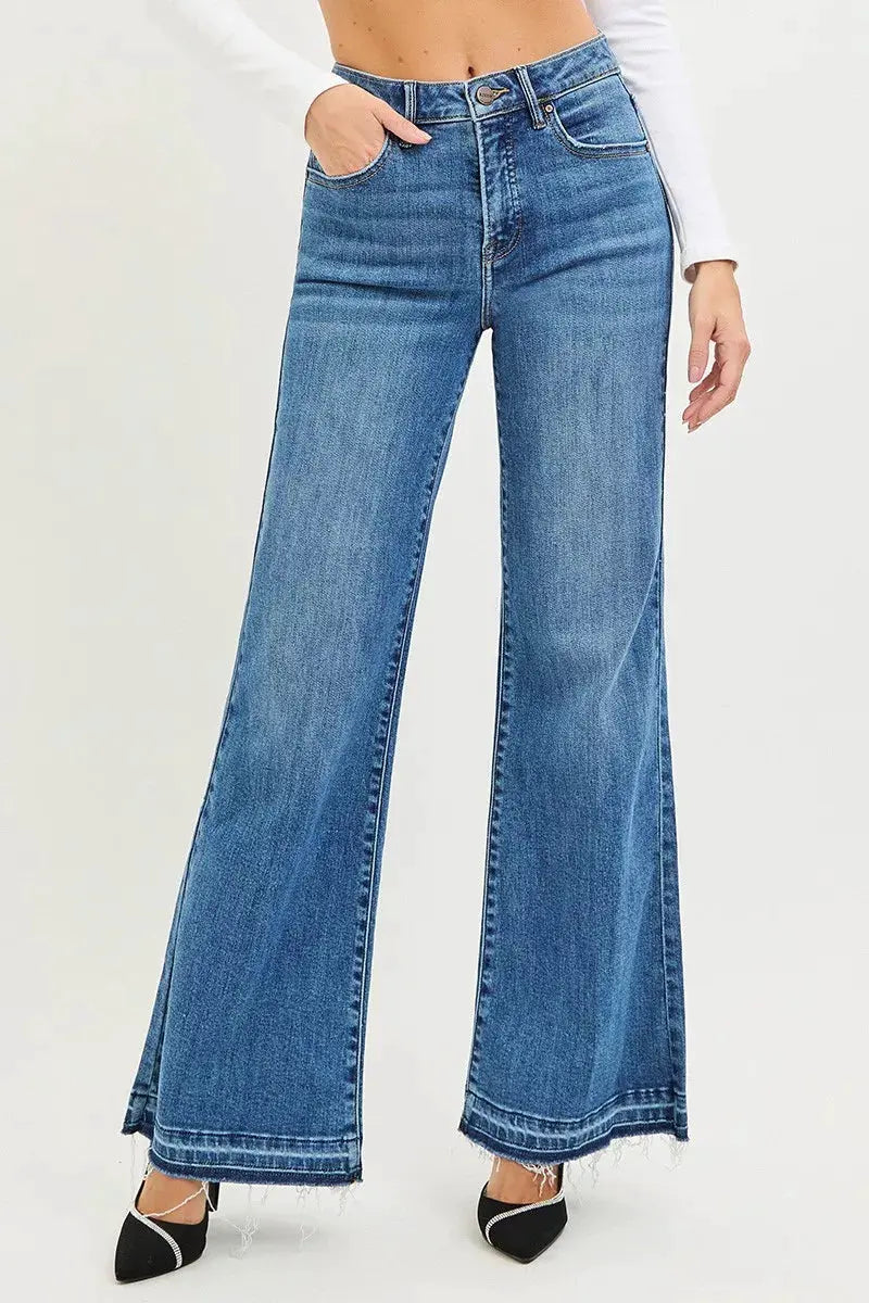 RISEN High Rise Wide Leg Jeans With Released Hem by RISEN