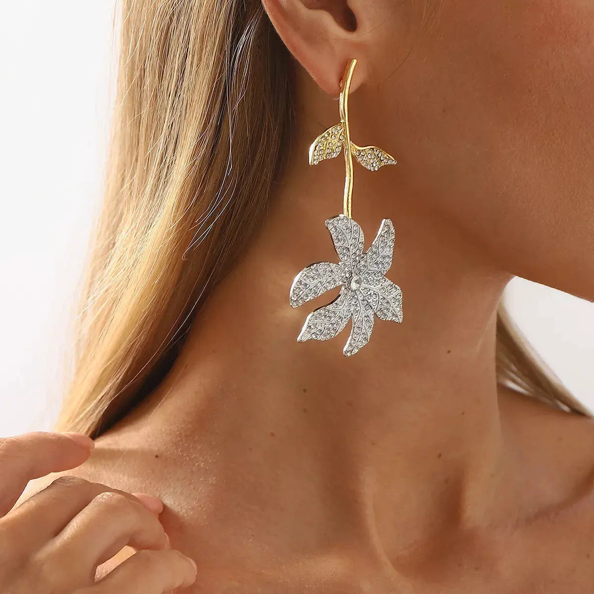 Rhinestone Flower Dangle Earrings by Partner Label